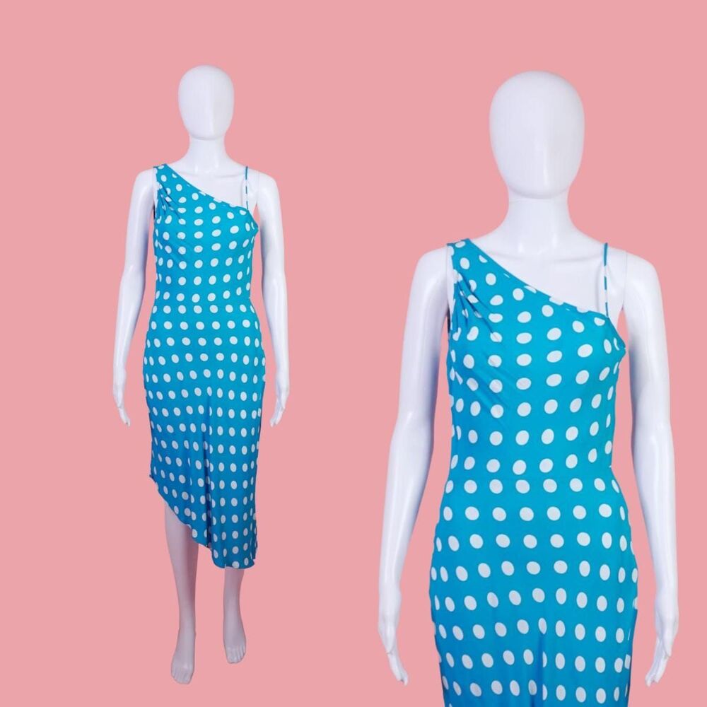 1990s-Y2K SELECTIONS ASYMMETRICAL One Shoulder Polka Dot Dress. XS-S. AS IS